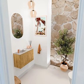 Mondiaz Joya DLux 70cm toiletmeubel ronding rechts oak met wastafel faye links 1 kraangat glace