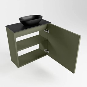 Mondiaz Fowy toiletmeubel 50cm army met zwarte waskom rechts en kraangat