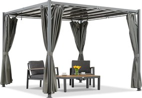 Antraciet Paros terraspergola 3x3m met Garden Point gordijnen