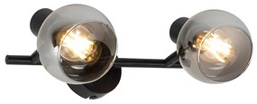 Art Deco plafondlamp zwart met smoke glas 2-lichts - Vidro Art Deco E14 rond Binnenverlichting Lamp