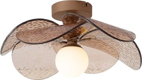 Design plafondlamp donker brons met ribbel glas - Kemner