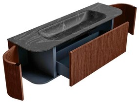 Mondiaz Kurve-dlux 150cm badmeubel ronding links/rechts ruby met 1 lade en 2 deuren en wastafel big medium midden 1 kraangat lava