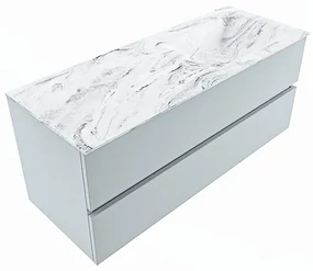 Mondiaz Vica DLux badmeubel 120cm clay 2 lades met wastafel glace rechts zonder kraangat
