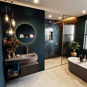 Mondiaz Riva badmeubel 100cm Dark Brown met 1 lade en wastafel rechts 1 kraangat Smoke
