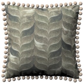 Dekoria Kussenhoes Wera met pompons, bladerpatroon in bruin, beige en groen 45 x 45 cm