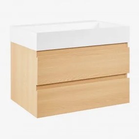 Ona Zwevend Badkamermeubelset Van Hout En Essenfineer Met Geïntegreerde Wastafel Natuurlijk Hout & Spiegelloze & Zonder Kraan & ↔︎ 80 Cm - Sklum
