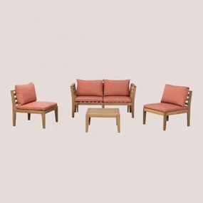 Tuinset Met 4-delige Modulaire Bank Met Armleuningen En Salontafel In Filips Acaciahout Terracota - Sklum