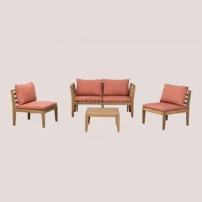 Tuinset Met 4-delige Modulaire Bank Met Armleuningen En Salontafel In Filips Acaciahout Terracota - Sklum