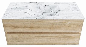 Mondiaz Vica DLux badmeubel 110cm washed oak 2 lades met wastafel glace midden 1 kraangat