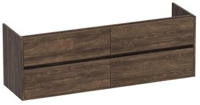 BRAUER Nexxt Wastafelonderkast - 160x46x55cm - 4 greeploze softclose lades - 2 sifonuitsparingen - MFC - burned bark 1788