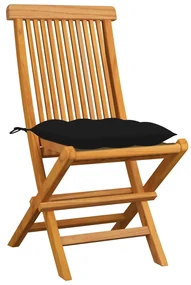 vidaXL Tuinstoelen 4 st met zwarte kussens massief teakhout