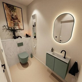 MONDIAZ TURE-DLUX 60cm toiletmeubel Army. EDEN wastafel Opalo positie midden. Met 1 kraangat. TUREDX60ARMM1OPA