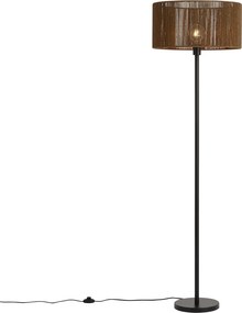 Vloerlamp zwart met bruine papieren touw kap 50/50/25 - Simplo