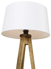 Landelijke tripod vintage hout met linnen kap wit 45 cm - Tripod Classic Landelijk E27 Binnenverlichting Lamp