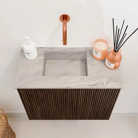 Mondiaz Joya DLux 50cm toiletmeubel walnut met wastafel faye links zonder kraangat glace