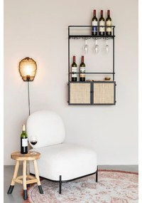 Muur Wijnrek Zwart Met Rotan - 60x18x100cm.