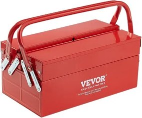 VEVOR Gereedschapskist 355,6 x 200 x 165 mm, 2-laags, 3-compartimenten, gereedschapskist met handvat en slotgat, gepoedercoat staal, gereedschapskoffer voor huishouden, fabriek, magazijn, reparatiewerkplaats, rood