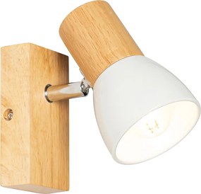 Landelijke wandlamp hout met wit verstelbaar - Thorin