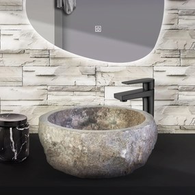 Sanigoods River waskom natuur marmer 30-35x15cm grijs