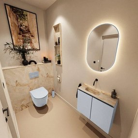 MONDIAZ TURE-DLUX 60cm toiletmeubel Clay. EDEN wastafel Frappe positie links. Zonder kraangat. TUREDX60CLAL0FRA