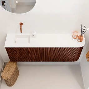 Mondiaz Joya 110cm toiletmeubel ronding rechts ruby met wastafel faye links zonder kraangat talc