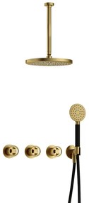 Hotbath Cobber IBSW70 Regendoucheset inbouw - 30cm plafondarm - 30cm ronde hoofddouche - 3 standen handdouche - Geborsteld messing PVD IBSW70BBP135