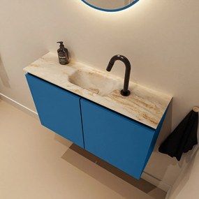 Mondiaz Ture DLux toiletmeubel 80cm jeans met wastafel frappe midden met kraangat