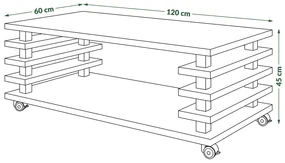 PORTO Beton Millennium - MODERNE KOFFIETAFEL MET LAMELLEN 2IN1, OP WIELEN/POTEN