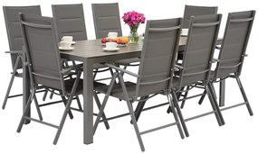 Garden Point grijze aluminium tuinmeubelen met grote Polywood Verona tafel voor 8 personen