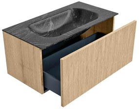 Mondiaz Kurve-dlux 90cm badmeubel oak met 1 lade en wastafel big small midden zonder kraangat lava