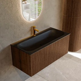 Mondiaz Kurve 100cm badmeubel walnut met 1 lade en wastafel big medium midden 1 kraangat urban
