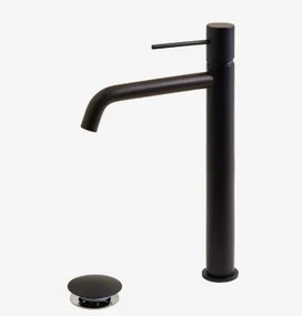 Orveta Click-clack Messing Wastafelkraan En Afvoerklepset ↑30 Cm & Matzwart & Klep Zonder Overloop - Sklum