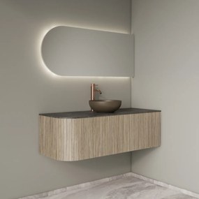 Gliss Design Alluro badmeubel ribbelfront met ronding links 120cm corn silk en zwart leisteen toppaneel