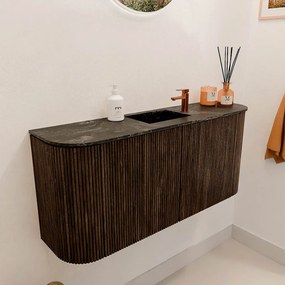 Mondiaz Joya DLux 95cm toiletmeubel ronding links/rechts walnut met wastafel faye midden 1 kraangat lava