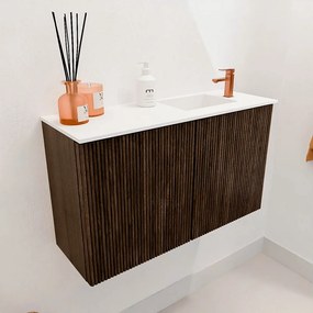 Mondiaz Joya 70cm toiletmeubel walnut met wastafel faye rechts 1 kraangat talc