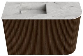 Mondiaz Joya DLux 60cm toiletmeubel ronding rechts walnut met wastafel faye links zonder kraangat glace