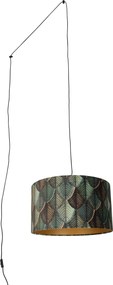 Hanglamp zwart met stekker en blad kap met gouden binnenkant 35cm - Cavalux