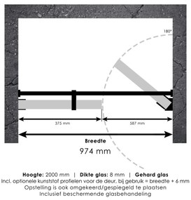 Brauer JC profielloze nisdeur 100cm met 60cm deur koper