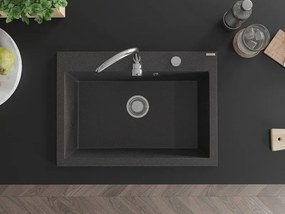 Mexen Elix granieten gootsteen 1-kamer 700 x 500 mm, zwart gespikkeld, sifon chroom - 6526701005-76