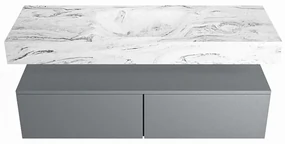 Mondiaz Alan DLux badmeubel 130cm plata 2 lades met wastafel glace midden 1 kraangat