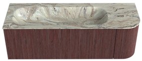 Mondiaz Kurve-dlux 135cm badmeubel ronding rechts ruby met 1 lade en deur en wastafel big medium links zonder kraangat glace