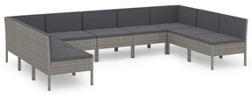 vidaXL 9-delige Loungeset met kussens poly rattan grijs