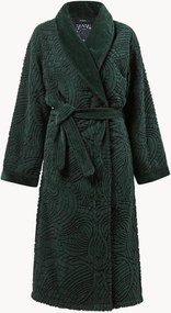 Katoenen fluwelen jacquard unisex badjas Dodo Pavone met badstof achterkant