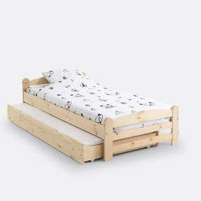 Bed in massief dennenhout met lattenbodem, Loan