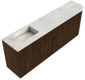 Mondiaz Joya DLux 110cm toiletmeubel ronding rechts walnut met wastafel faye links zonder kraangat ostra