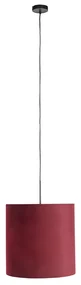 Stoffen Eettafel / Eetkamer Hanglamp met velours kap rood met goud 40 cm - Combi Landelijk / Rustiek E27 cilinder / rond rond Binnenverlichting Lamp