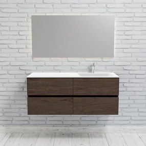 Zaro Valencia Solid Surface badmeubel 120cm donker eiken 1 kraangat spoelbak rechts met 4 lades