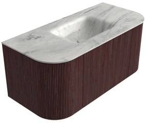 Mondiaz Kurve-dlux 100cm badmeubel ronding links/rechts ruby met 1 lade en 2 deuren en wastafel grunne midden zonder kraangat opalo