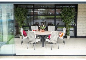 Garden Impressions Aleria tuinset 6-delig taupe - Tulli tuintafel Ø148x75 cm - light teak vironwood