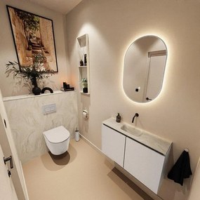 MONDIAZ TURE-DLUX 80cm toiletmeubel Linen. EDEN wastafel Ostra positie midden. Zonder kraangat. TUREDX80LINM0OST